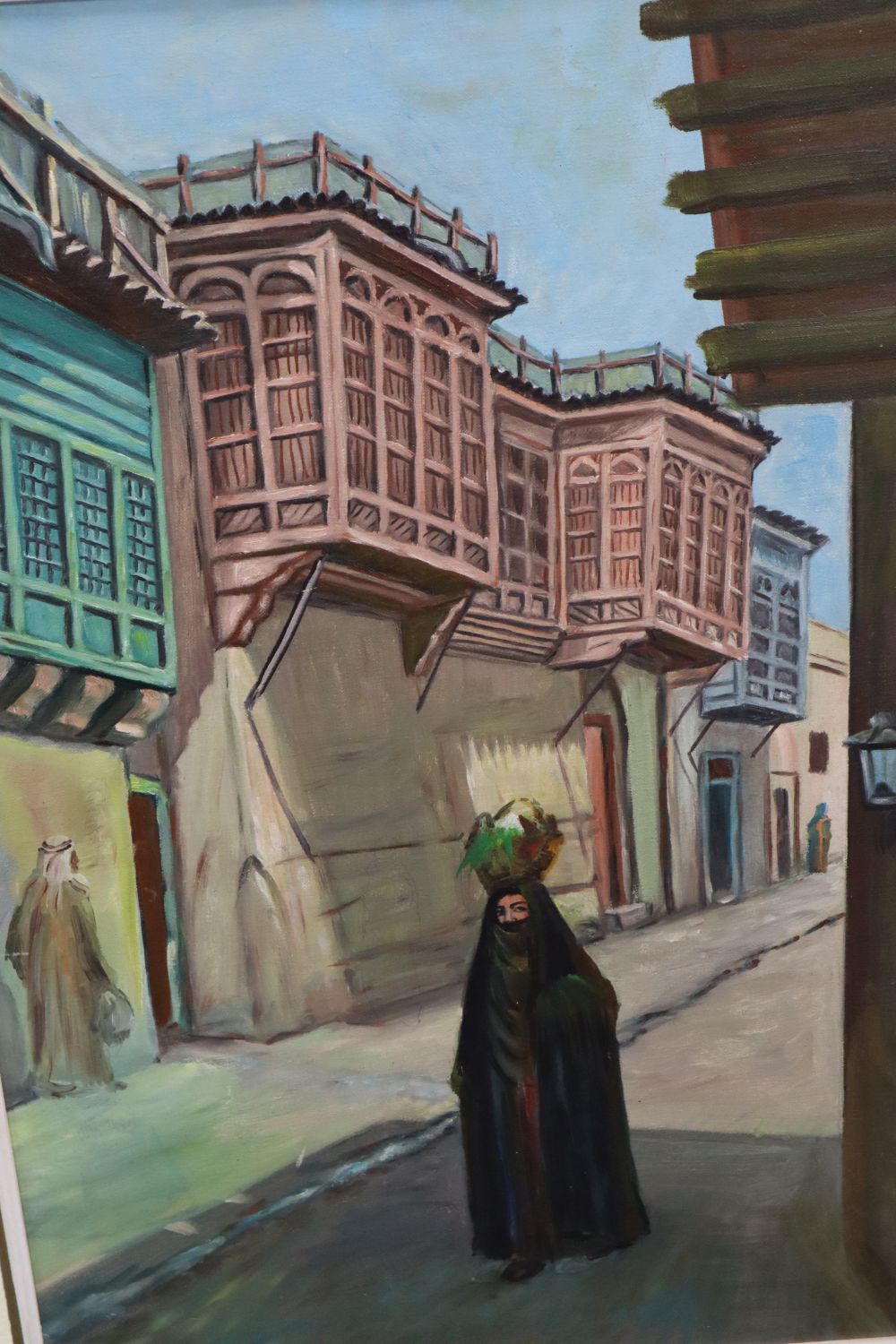 North African School, oil on board, Arab street scene, signed and dated 1977, 80 x 52cm